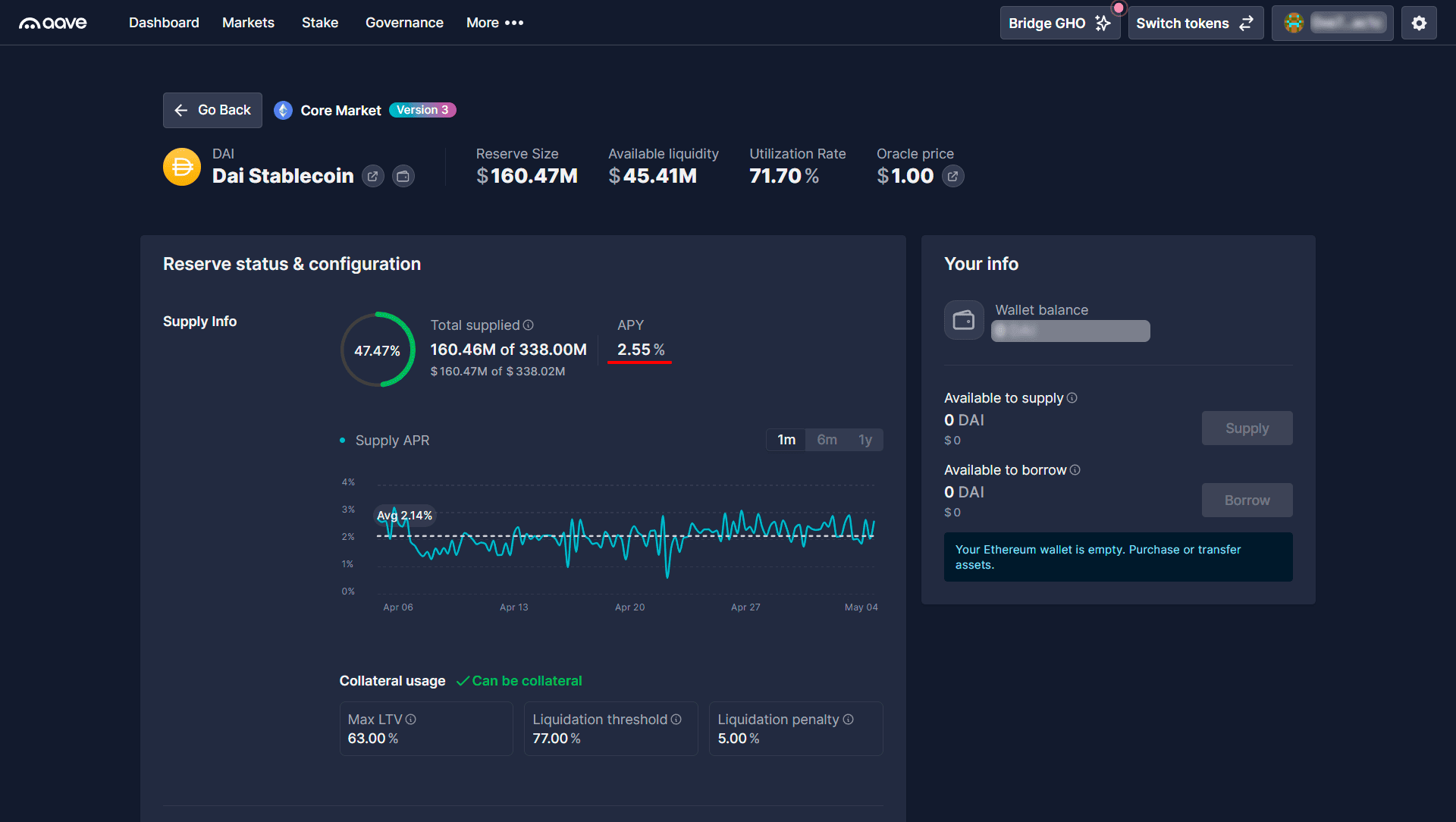 Tela de depósito com USDC, exibindo APY estimado de 3.19% (04/05/25)